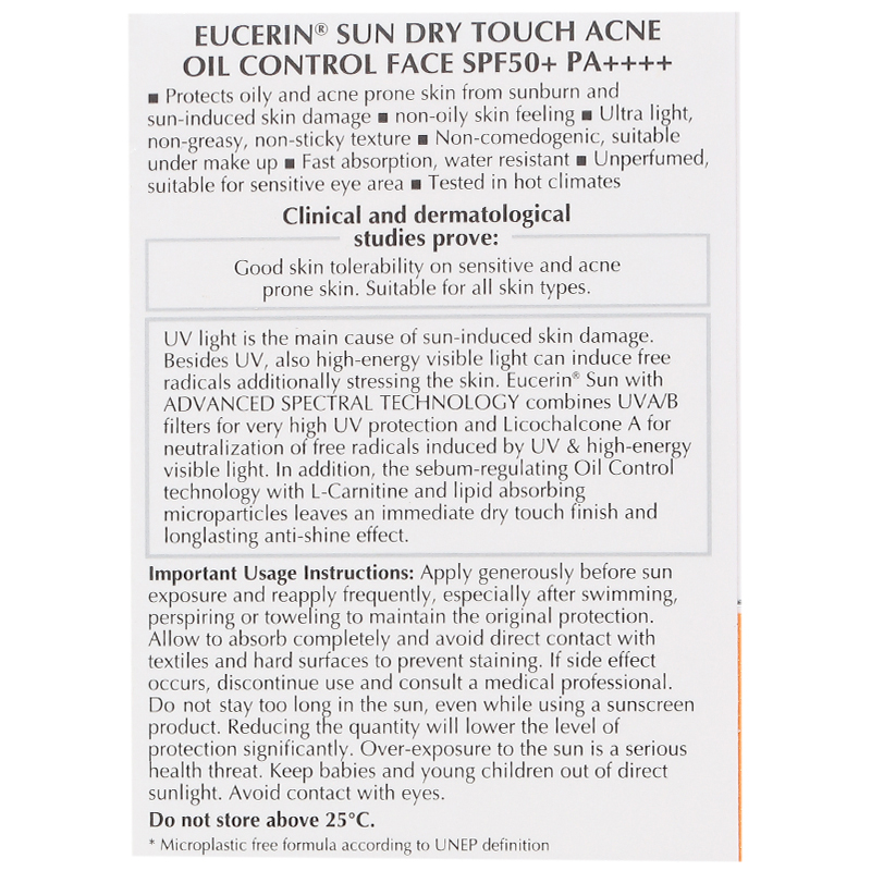 Kem chống nắng Eucerin Sun Dry Touch Acne Oil Control Face SPF 50+/PA++++ cho da nhờn mụn chai 50ml - 15